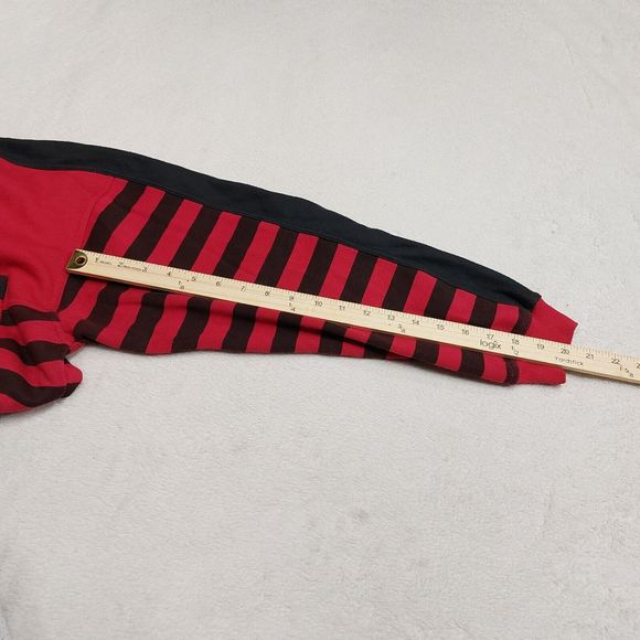 Vintage 90s Express Red & Black Striped Pocket Crewneck Sweatshirt Size Medium - Picture 6 of 7